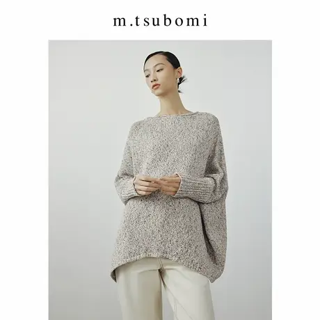 子苞米宽松廓形一字领针织套头衫24春新款不规则下摆设计感上衣女商品大图