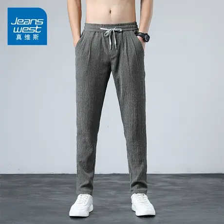 KZ真维斯夏季超薄款冰丝休闲裤男士运动抽绳亚麻棉麻透气凉感裤子商品大图