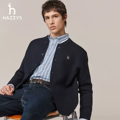 Hazzys哈吉斯秋季男士针织开衫纯色长袖保暖上衣时尚休闲潮流外套图片