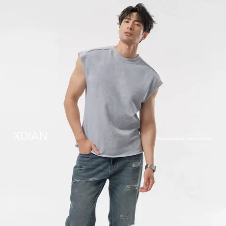 续点「亲肤透气」重磅260G无袖t恤男运动健身坎肩美式背心夏季棉图片