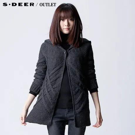 圣迪奥sdeer2013新款女冬装交叉扭花加厚针织毛衣带帽外套2483505图片