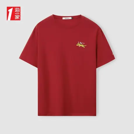 海一家舒适简约短T2024年夏季新款卡通绣花圆领男士短袖T恤商品大图