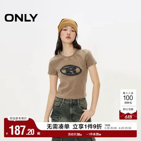 ONLY奥莱夏季时尚字母修身圆领短款短袖正肩T恤女商品大图