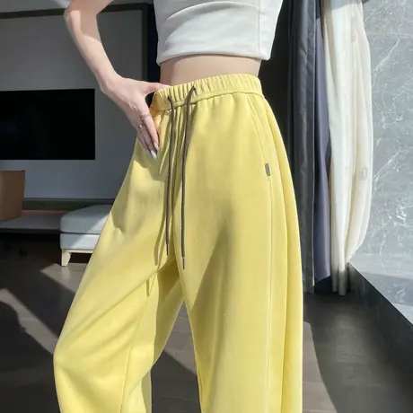 布丁黄运动香蕉裤女春夏新款直筒休闲宽松bf慵懒风显瘦阔腿弯刀裤商品大图
