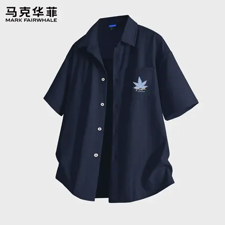 马克华菲美式翻领短袖衬衫男士夏季简约宽松百搭休闲运动上衣潮X商品大图
