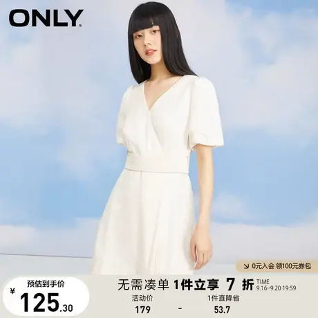 ONLY奥莱夏季时尚收腰V领泡泡袖格子短裙连衣裙女图片