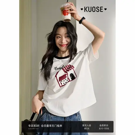 阔色宽松短袖正肩t恤2025夏日ootd穿搭新款女设计感半袖白色上衣图片