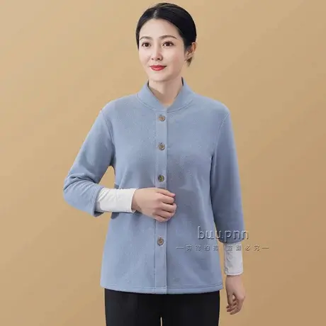七分袖立领保暖马甲带袖女加绒开衫上衣摇粒绒外套做家务商品大图