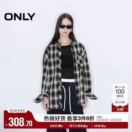 ONLY奥莱2025夏季新款休闲百搭宽松落肩口袋翻领格纹衬衫女商品大图