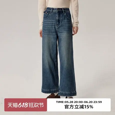 omont蛋挞家 复古直筒加绒厚牛仔裤冬季高腰显瘦百搭九分裤子商品大图