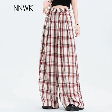 雪纺格子裤女2025新款夏季薄款休闲裤宽松慵懒风冰丝裤阔腿裤裙裤商品大图