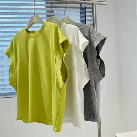 夏季2025新款坎肩飞飞袖T恤女韩版宽松打底衫百搭纯棉短袖上衣潮图片