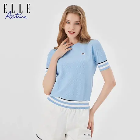 【直播闪降】ELLE Active薄款伊力特纱线针织衫女短袖t恤图片