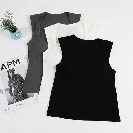 2025新款法式方领吊带背心女内搭夏季辣妹宽肩一体式打底上衣商品大图