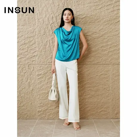 INSUN恩裳专选2025春季气质荡领垂褶桑蚕丝上衣商品大图