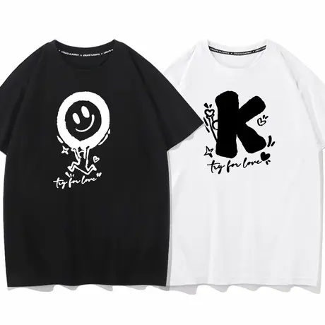 秀洛ok搞怪笑脸情侣装短袖t恤男女同款新款夏季高级感宽松半袖tee商品大图