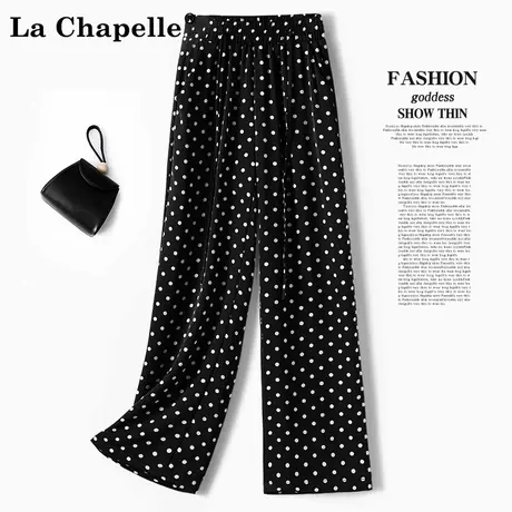 拉夏贝尔波点阔腿裤女夏季2025年新款高腰宽松女裤显瘦雪纺直筒裤商品大图