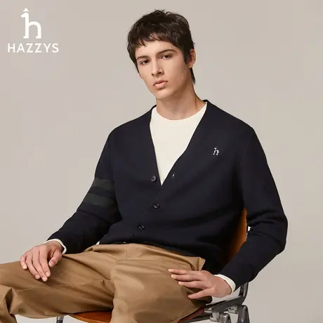 Hazzys哈吉斯秋季男士长袖羊毛开衫简约时尚刺绣外套休闲通勤男装图片