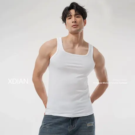 续点「亲肤透气」工字方领背心男士2025新款纯棉打底无袖坎肩健身图片