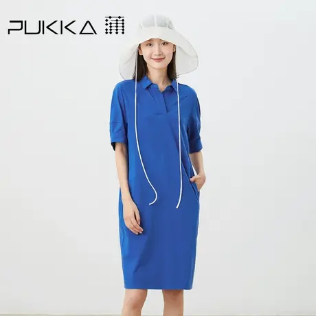 蒲PUKKA 夏装POLO方形领宽松运动休闲显瘦短袖针织连衣裙商品大图