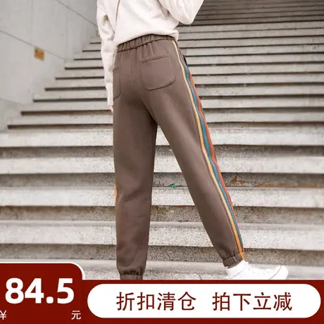 咖色运动裤女秋冬季加厚毛呢裤子休闲裤加绒女裤2023新款时尚卫裤商品大图