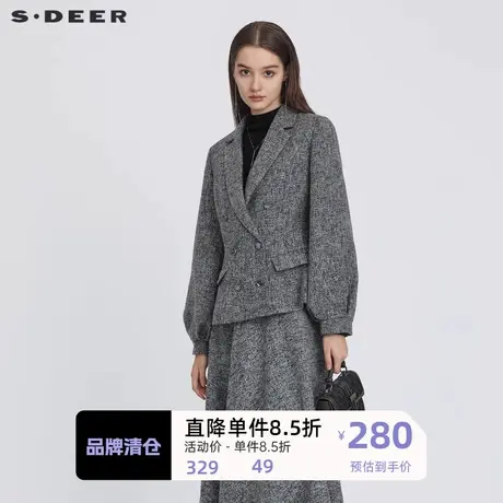 sdeer圣迪奥女装西装领格纹肌理短款外套S223Z2249图片