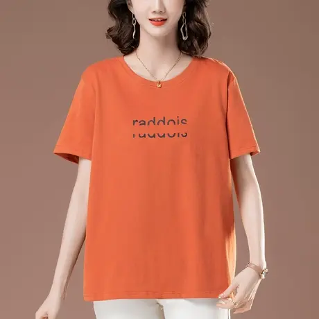 夏季新款短袖T恤女宽松加肥加大码女装中老年妈妈全棉显瘦体恤衫图片