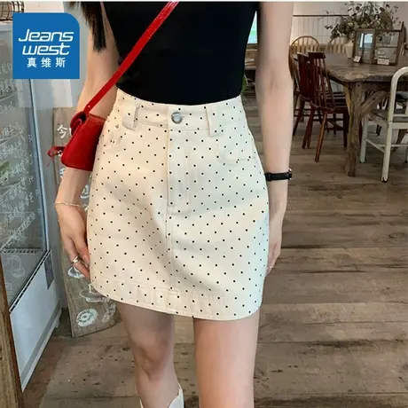 KF真维斯2025夏季波点图案女士休闲裤子时尚沙滩风女款牛仔短裤商品大图