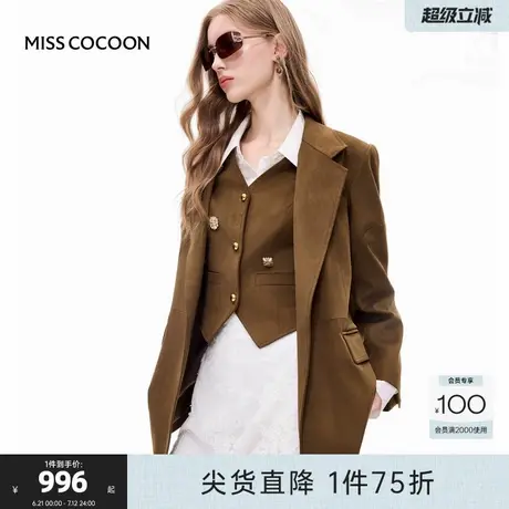 MISSCOCOON可可尼西装上衣女25早秋新品复古学院风仿麂皮外套女商品大图