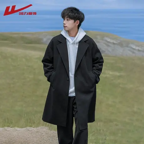 回力中长款毛呢大衣男2025新款春秋季棉外套高级感英伦风呢子风衣图片