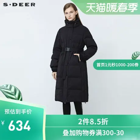 sdeer圣迪奥2021新品高领抽绳收腰宽松长款黑色羽绒服女S21462457🎖商品大图