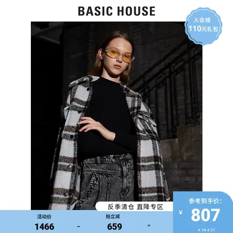 Basic House/百家好冬明星同款格子大衣韩风时尚夹克女HUJK720C商品大图