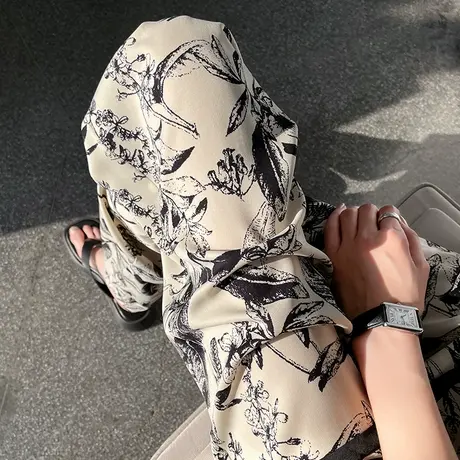 水墨扎染印花冰丝阔腿裤女小个子秋季新款2025新款高腰垂感防晒裤商品大图