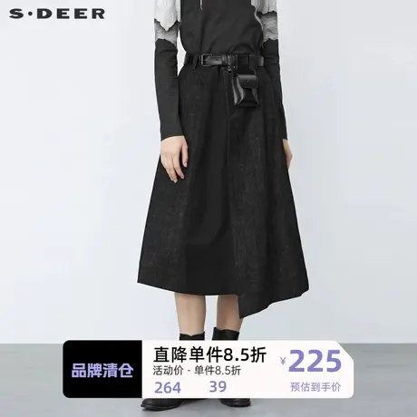 sdeer圣迪奥女装个性收腰牛仔拼接不规则字母长裙S21481121🦅商品大图