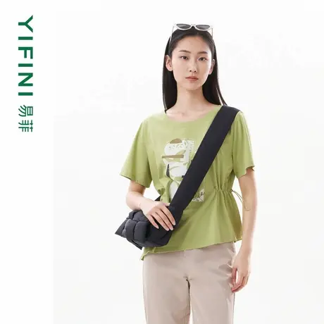 [专柜同款]易菲宽松时尚印花不对称设计短款T恤女夏装新款图片