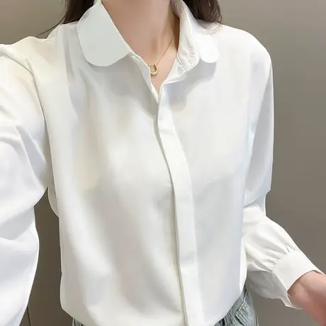 春夏装薄款甜美娃娃领减龄百搭白衬衫女内搭气质职业通勤衬衣上衣商品大图