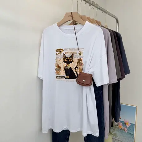 大码白色T恤女新款漂亮短袖胖mm显瘦遮肚子夏日巨好看的上衣ins潮商品大图