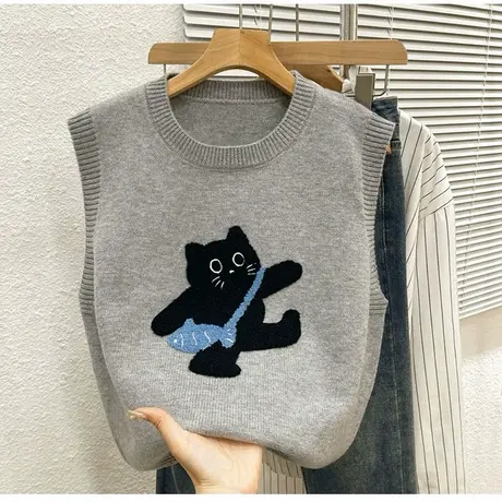 2025春季新款圆领提花可爱针织背心马甲女洋气显瘦叠穿无袖上衣女商品大图