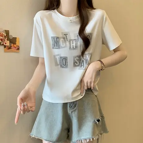 短袖t恤女夏季韩版宽松显瘦大码女装胖mm遮肚子正肩半袖学生上衣图片