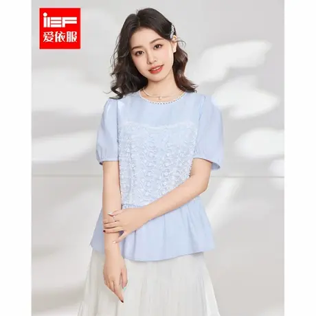 IEF/爱依服大码女装2025夏季新款法式温柔小女人气质通勤百搭上衣商品大图