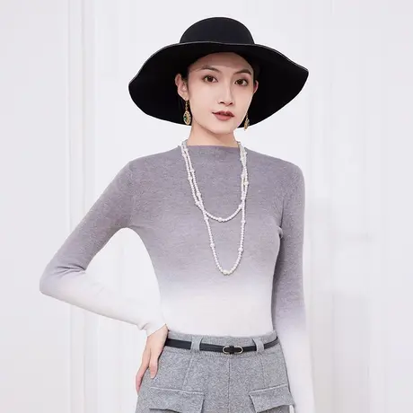 希区瑞普优雅高级百搭女士渐变色弹力修身亲肤半高领针织衫图片