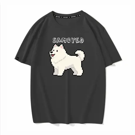 秀洛Samoyed萨摩耶日系像素狗短袖t恤圆领宽松休闲男打底情侣衫商品大图