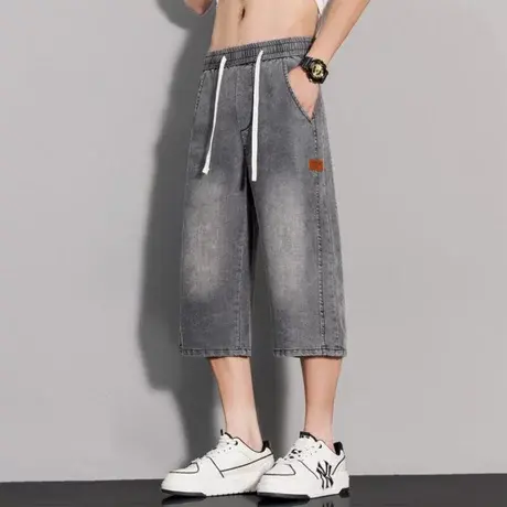 美式复古牛仔短裤男款夏季纯棉薄款休闲五分中裤直筒工装七分裤子商品大图