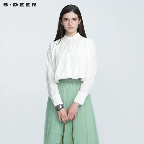 sdeer圣迪奥女装春秋装翻领字母印花假两件拼接长袖衬衫S21180533商品大图