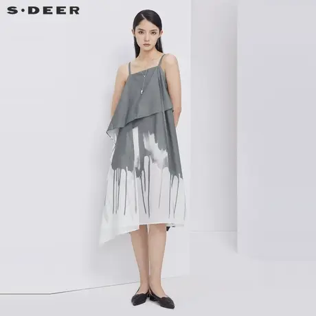 sdeer圣迪奥夏季水墨晕染国风原创拼接不规则摆吊带裙女S19281236图片