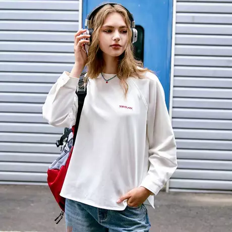 a02a02空气棉慵懒宽松显瘦遮肉极简绣花T恤2025春季休闲女式卫衣图片