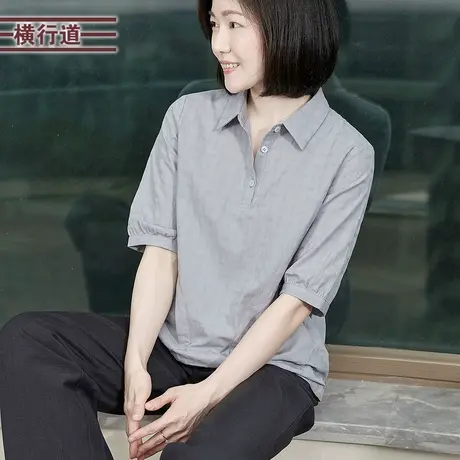 中年妈妈短袖t恤女夏季2025新款爆款洋气宽松POLO领遮肚纯棉上衣商品大图