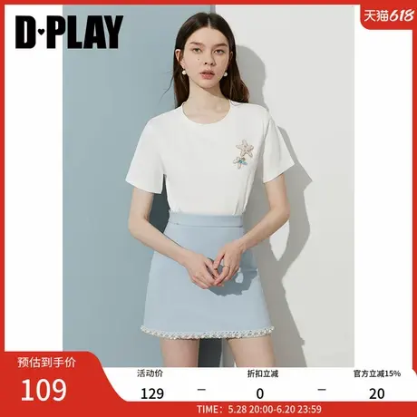 DPLAY2025年夏季新款白色t恤女流行气质好看独特宽松短袖上衣半袖商品大图