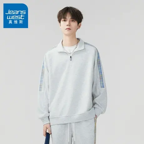 N5真维斯男士立领拉链卫衣2025秋季新款美式宽松秋装男生春秋上衣商品大图