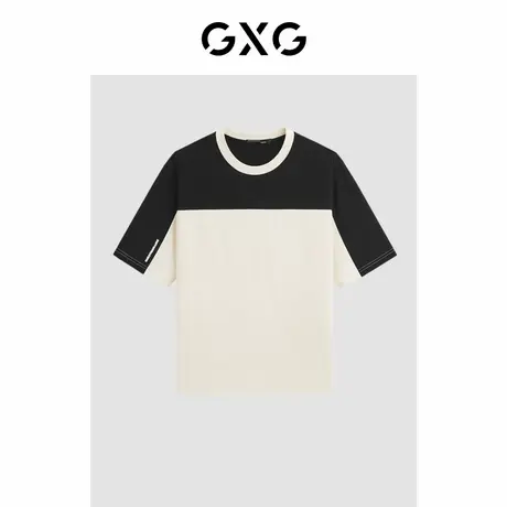GXG男装2024年夏季男士撞色拼接潮搭宽松休闲短袖t恤男图片
